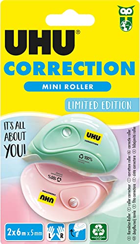 UHU Korrekturroller Pastell Mini – Korrekturband schnell, sauber und präzise, weiß, 2 Stück je 6 m x 5 mm UHU Korrekturroller Pastell Mini – Korrekturband schnell, sauber und präzise, weiß, 2 Stück je 6 m x 5 mm von UHU