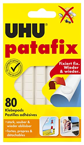 UHU patafix, wieder ablösbare und verwendbare Klebepads, weiß, 80 Stück von UHU