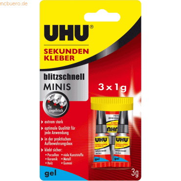 Uhu Sekundenkleber blitzschnell Minis gel VE=3x1g von UHU