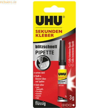 Uhu Sekundenkleber blitzschnell Pipette VE=3g Uhu Sekundenkleber blitzschnell Pipette VE=3g von UHU
