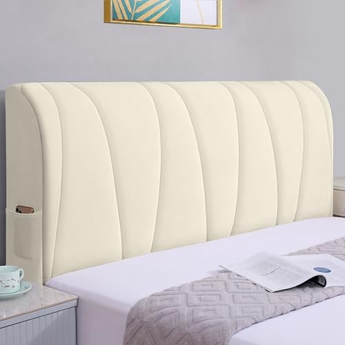UHVUJDUI Bett Kopfteil Hussen Bett Kopfteil Bezug/Überzug Stretch Dehnbare Kopfteilbezug 180/160/200cm Weicher Elastisch Samtstoff Kopfteil Schonbezug Protektor Mit Polster(Beige,120cm) von UHVUJDUI