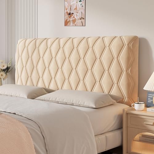 UHVUJDUI Bett Kopfteil Hussen Bett Kopfteil Bezug/Überzug Stretch Dehnbare Kopfteilbezug 180/160/200cm Weicher Elastisch Samtstoff Kopfteil Schonbezug Protektor Mit Polster(Brown,140cm) von UHVUJDUI