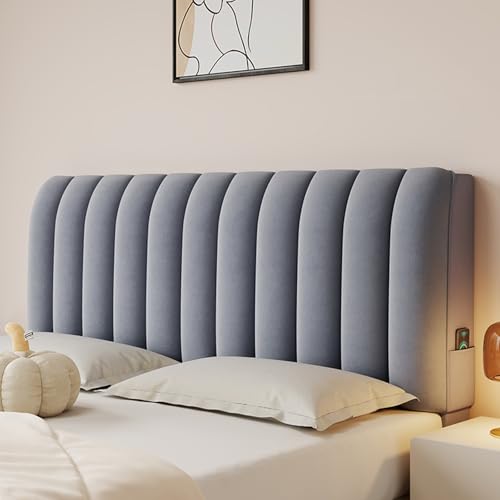 UHVUJDUI Bett Kopfteil Hussen Bett Kopfteil Bezug/Überzug Stretch Dehnbare Kopfteilbezug 180/160/200cm Weicher Elastisch Samtstoff Kopfteil Schonbezug Protektor Mit Polster(Grigio,150cm) von UHVUJDUI