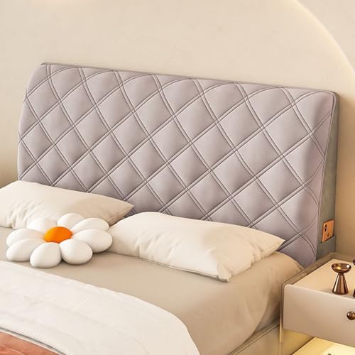 UHVUJDUI Bett Kopfteil Hussen Bett Kopfteil Bezug/Überzug Stretch Dehnbare Kopfteilbezug 180/160/200cm Weicher Elastisch Samtstoff Kopfteil Schonbezug Protektor Mit Polster(Light Gray,145-155cm) von UHVUJDUI