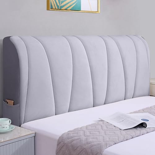 UHVUJDUI Bett Kopfteil Hussen Bett Kopfteil Bezug/Überzug Stretch Dehnbare Kopfteilbezug 180/160/200cm Weicher Elastisch Samtstoff Kopfteil Schonbezug Protektor Mit Polster(Light Gray,190cm) von UHVUJDUI