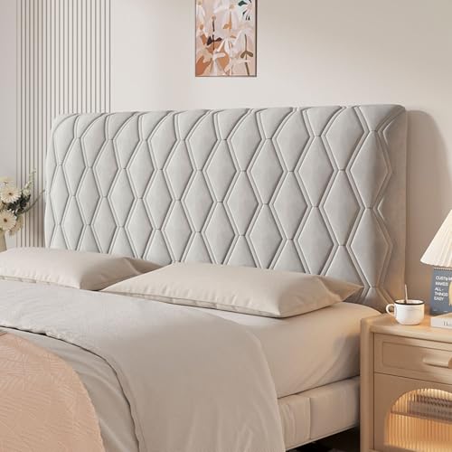UHVUJDUI Bett Kopfteil Hussen Bett Kopfteil Bezug/Überzug Stretch Dehnbare Kopfteilbezug 180/160/200cm Weicher Elastisch Samtstoff Kopfteil Schonbezug Protektor Mit Polster(Light Grey,160cm) von UHVUJDUI