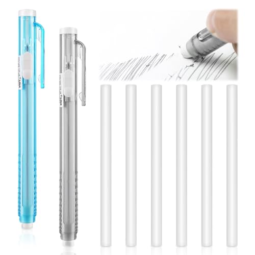 Radiergummi Stift Eraser Pen, 2 Einziehbare Mechanische Radierstifte Mit 6 Ersatz Radierminen Radiergummistift Radierstift Einziehbarer Radiergummi Click Radiergummis für Malen Büro Schule von UICCVOKK