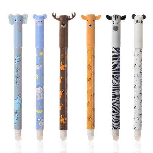UICCVOKK 8er Pack Radierbarer Kugelschreiber, 2025 süße Radiergummis, Kawaii Radierbare Stifte, Gelstifte Radierbar Blau Mine 0,5 mm, Cartoon Erasable Pen für Kinder Studenten Geschenk(Schwarz) von UICCVOKK