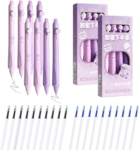 UICCVOKK Radierbare Stifte, Gelstifte Radierbar, Radierbarer Kugelschreiber, 4 Stück Tintenroller Radierbar Mit 10 NachfüLlungen, 0.5mm Cartoon LöSchbarer Stift Mit Radiergummis für Studenten Geschenk von UICCVOKK