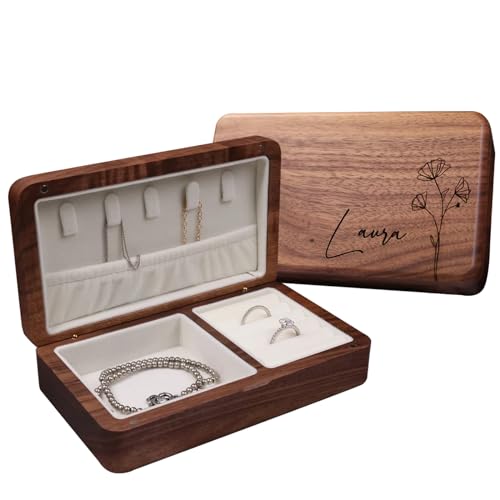 Personalisierte Holz-Schmuckschatulle, individuelles Damen-Schmuckkästchen, Geschenk, individuelle Reisebox, Brautjungfer-Schmuckschatulle, mit Samt-Schmuck-Aufbewahrungsbox, kreatives Geschenk für von UIDMEN