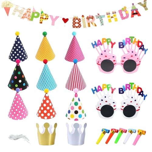 UILYNIU 19 Stück Partyhüte Set Geburtstagshut Tröten Geburtstagsbanner Partybrille Geburtstagskrone Junge Partyhütchen Party Supplies Hütchen Geburtstagshut für Kinder Festival Baby Shower UILYNIU 19 Stück Partyhüte Set Geburtstagshut Tröten Geburtstagsbanner Partybrille Geburtstagskrone Junge Partyhütchen Party Supplies Hütchen Geburtstagshut für Kinder Festival Baby Shower von UILYNIU