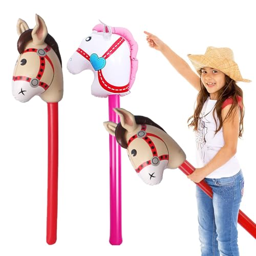UILYNIU 2er-Pack aufblasbares Stabpferd, 37 Zoll, aufblasbarer Pony-Stab für Kinder, für Weihnachten, Pferde-Motto-Geburtstagsfeier, Dekoration, Party-Geschenk-Requisiten (rot,Rosa) von UILYNIU