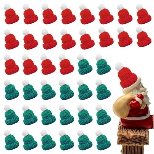 UILYNIU 40 Stück Weihnachtsmützen, Nikolausmütze Set, Mini Strickmützen, Puppe Hut, Weihnachtsdeko, Weihnachtsbastelset, DIY Xmas Home Party Tischdekoration von UILYNIU