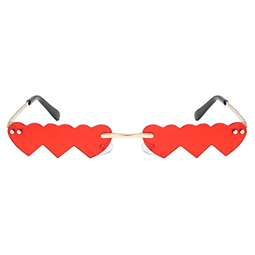 UINO Herz-Sonnenbrille | Rote Herzbrille | Unregelmäßige Partybrillen, rote Sonnenbrillen für Frauen, rote Brillen für Retro-Kostüme, Musikfestivals von UINO
