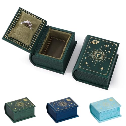 UINSUE Vintage Magic Book Shaped Ring Box Sternenhimmel Muster PU Leder mit Magnetverschluss für Antrag Verlobung Geschenk (Grün) von UINSUE