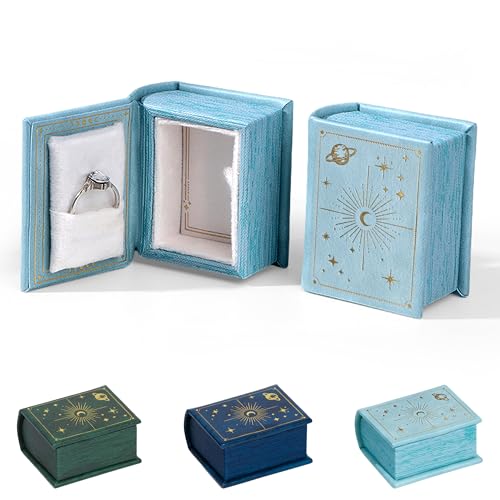 UINSUE Vintage Magic Book Shaped Ring Box Sternenhimmel Muster PU Leder mit Magnetverschluss für Antrag Verlobung Geschenk (Himmelblau) von UINSUE