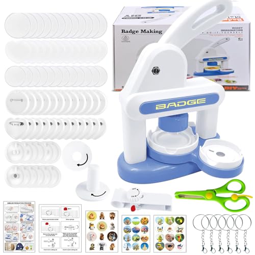 UIOK Buttonmaschine, 3-in-1 Button Maker Maschine Blau Buttons Selber Machen, Buttons Buttonmaschine DIY Pin Maker mit Knopfteilen, Abzeichen Macher Maschine für Abzeichen, Spiegel, Brosche (Blau) von UIOK