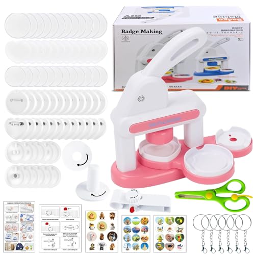 UIOK Buttonmaschine, 3-in-1 Button Maker Maschine Rosa Buttons Selber Machen, Buttons Buttonmaschine DIY Pin Maker mit Knopfteilen, Abzeichen Macher Maschine für Abzeichen, Spiegel, Brosche (Rosa) von UIOK