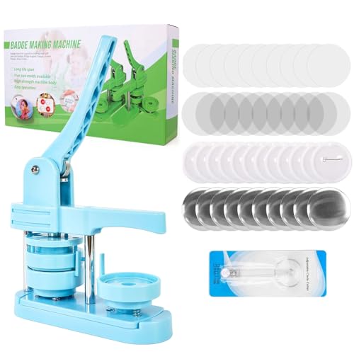 UIOK Buttonmaschine, Blau Button Maker 58mm Buttons Selber Machen,Buttons Buttonmaschine Abzeichen Macher Maschine mit 100 Zubehörteilen & Kreisschneider, Knopfmachermaschine für Kinder DIY-Geschenke von UIOK