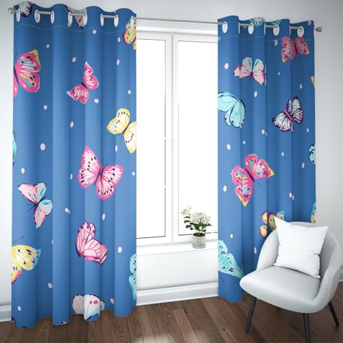 UIRINGART Blaue Verdunkelungsvorhänge Bunte Karikatur Schmetterling Druck Wärmeisolierte Fenstervorhänge für Kinderzimmer Wohnzimmer Schlafzimmer Klassenzimmer 2 Paneele H240xB140 UIRINGART Blaue Verdunkelungsvorhänge Bunte Karikatur Schmetterling Druck Wärmeisolierte Fenstervorhänge für Kinderzimmer Wohnzimmer Schlafzimmer Klassenzimmer 2 Paneele H240xB140 von UIRINGART