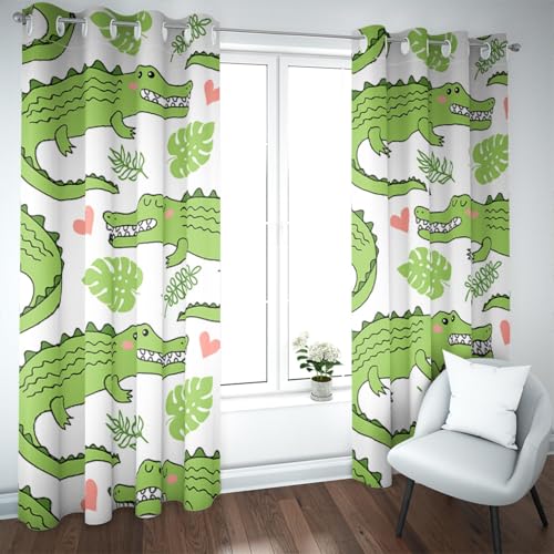 UIRINGART Cartoon Dschungel Vorhänge Grünes Krokodil und tropischer Blattdruck Wärmeisolierte Fenstervorhänge für Kinderzimmer Schlafzimmer Klassenzimmer 2 Paneele H229xB117 UIRINGART Cartoon Dschungel Vorhänge Grünes Krokodil und tropischer Blattdruck Wärmeisolierte Fenstervorhänge für Kinderzimmer Schlafzimmer Klassenzimmer 2 Paneele H229xB117 von UIRINGART