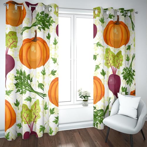 UIRINGART Cartoon Gemüse Vorhänge Niedliche Orange Kürbis und lila Rettich Muster Wärmeisolierte Fensterbehandlung für Esszimmer Küche 2 Paneele H175xB140 UIRINGART Cartoon Gemüse Vorhänge Niedliche Orange Kürbis und lila Rettich Muster Wärmeisolierte Fensterbehandlung für Esszimmer Küche 2 Paneele H175xB140 von UIRINGART
