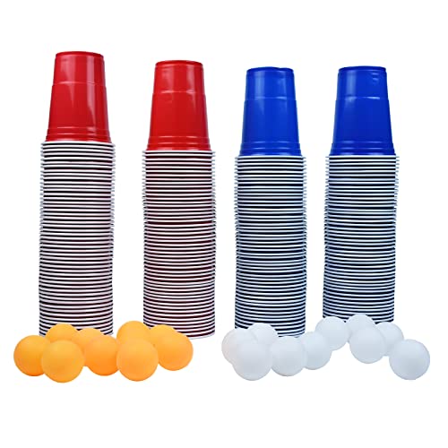 UISEBRT Beer Pong Becher Bierpong Partybecher Set mit 200 Kunststoff Becher 20 Bällen Wiederholbare Trinkbecher für Weihnachten Party Geburtstag Festivals Hochzeit Camping von UISEBRT