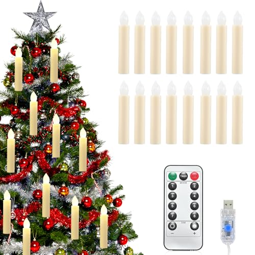 UISEBRT LED Christbaumkerzen 50er Set, Elektrische Kerzen mit Fernbedienung und USB-Anschluss, Weihnachtsbaum LED Kerzen, Christmas Decorations für Halloween Hochzeit, Transparent Lampenkopf von UISEBRT