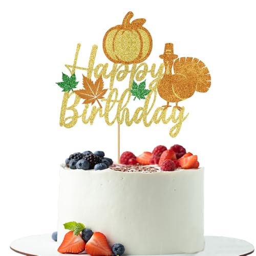 1 x Tortenaufsatz "Happy Birthday", Glitzer, Herbsternte, Kürbis, Geburtstagskuchen, Dekorationen für Thanksgiving, Mottoparty, Dekoration, Zubehör, Gold 1 x Tortenaufsatz "Happy Birthday", Glitzer, Herbsternte, Kürbis, Geburtstagskuchen, Dekorationen für Thanksgiving, Mottoparty, Dekoration, Zubehör, Gold von UIYHJJIK
