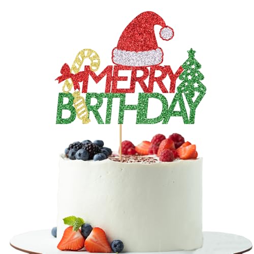 Glitzernde Kuchendekoration mit Aufschrift "Merry Birthday", Rot und Grün, Frohe Weihnachten, Kuchendekoration, Winterfest, Weihnachten, für Kinder und Erwachsene, Geburtstagsparty-Dekorationen Glitzernde Kuchendekoration mit Aufschrift "Merry Birthday", Rot und Grün, Frohe Weihnachten, Kuchendekoration, Winterfest, Weihnachten, für Kinder und Erwachsene, Geburtstagsparty-Dekorationen von UIYHJJIK