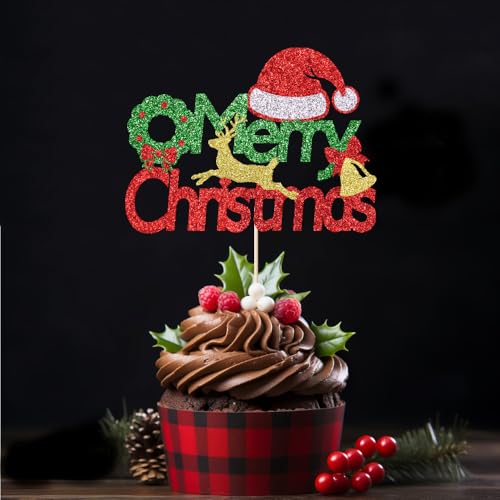 Glitzernder Tortenaufsatz "Merry Christmas", rot und grün, Weihnachtsdekoration, Happy Holiday-Kuchendekoration, Winterfest, Weihnachtsmotiv, für Kinder und Erwachsene, Geburtstagsparty-Dekorationen Glitzernder Tortenaufsatz "Merry Christmas", rot und grün, Weihnachtsdekoration, Happy Holiday-Kuchendekoration, Winterfest, Weihnachtsmotiv, für Kinder und Erwachsene, Geburtstagsparty-Dekorationen von UIYHJJIK