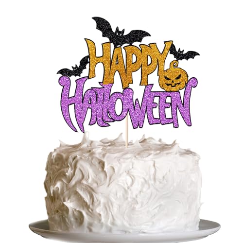 Happy Halloween-Kuchenaufsatz, Glitzer, Fledermaus, Kürbis, Hexe, Spinnennetz-Schild, Dekoration, Halloween-Gruselgeburtstags-Themenparty-Zubehör von UIYHJJIK