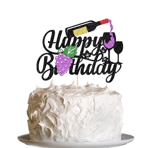 Tortenaufsatz "Happy Birthday" in Rotwein, zum Feiern von 21, 30, 40, 50, 60 Jahren, Geburtstagsparty-Zubehör für Männer und Frauen, Cheers & Weinkuchen-Picker zum Feiern von Geburtstagsparty-Zubehör von UIYHJJIK