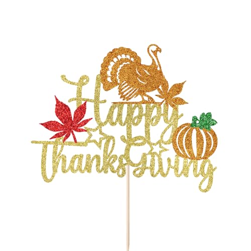 Tortenaufsatz "Happy Thanksgiving", glitzernd, Herbst-Dankeschön, Kuchenspieße, Herbsternte, Erntedankfest, Kuchendekoration, Happy Friends, Party, Geburtstag, Party, Dekoration, Zubehör (6) von UIYHJJIK