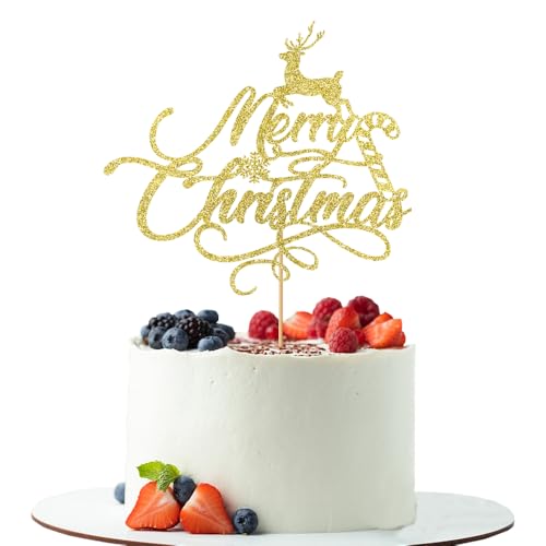 Tortenaufsatz "Merry Christmas", mit niedlichem Rentier-Design, goldfarbener Glitzer, für Weihnachten, Neujahr, Urlaub, Weihnachten, Partyzubehör Tortenaufsatz "Merry Christmas", mit niedlichem Rentier-Design, goldfarbener Glitzer, für Weihnachten, Neujahr, Urlaub, Weihnachten, Partyzubehör von UIYHJJIK