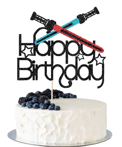 Tortenaufsatz mit Lichtschwert "Happy Birthday", Alien-Weltraumkrieg, Happy Birthday, Kindergeburtstag Babyparty, Partyzubehör, Dekorationen für Jungen Tortenaufsatz mit Lichtschwert "Happy Birthday", Alien-Weltraumkrieg, Happy Birthday, Kindergeburtstag Babyparty, Partyzubehör, Dekorationen für Jungen von UIYHJJIK