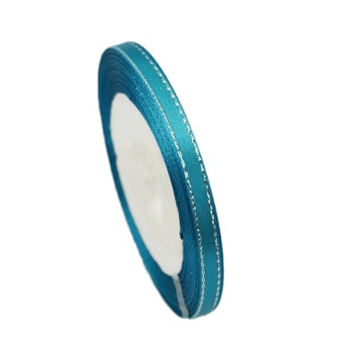 Satinband (25 Yards/Rolle) 6 mm Satinband mit silbernem Rand, Verpackungsbänder(Lake Blue) von UJEDFHV