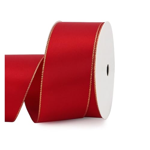 Satinband 10 meter/Rolle 38mm Gold Rand Serie Band Verpackung DIY Handgemachte Materialien Dekoration(Red(38mm)) von UJEDFHV