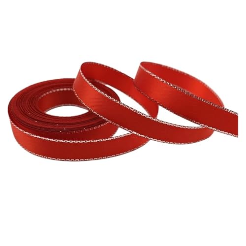 Satinband 10mm Silber Metallic Rand Satinband Polyester for Blumenverpackung Hochzeit Dekoration DIY, 5 Yds(Red) von UJEDFHV