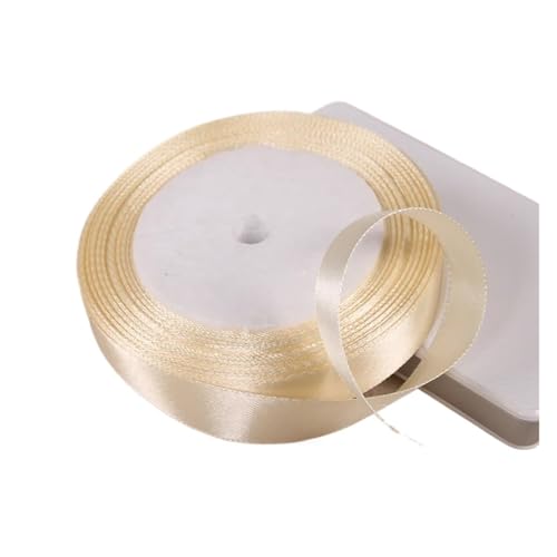 Satinband 25 Yards 6/10/12/15/20/25/32/38/50/75mm Beige Farbe Polyester Satin Band for Hochzeit Party Dekoration & DIY Geschenkband(15mm beige) von UJEDFHV