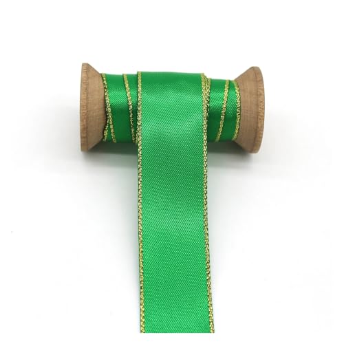 Satinband Doppelseitige Satinbänder mit Gold- und Silberrand, einfarbig, Stoffverpackung for DIY-Zubehör, dekorative Näharbeiten(Emerald G,38mm) von UJEDFHV