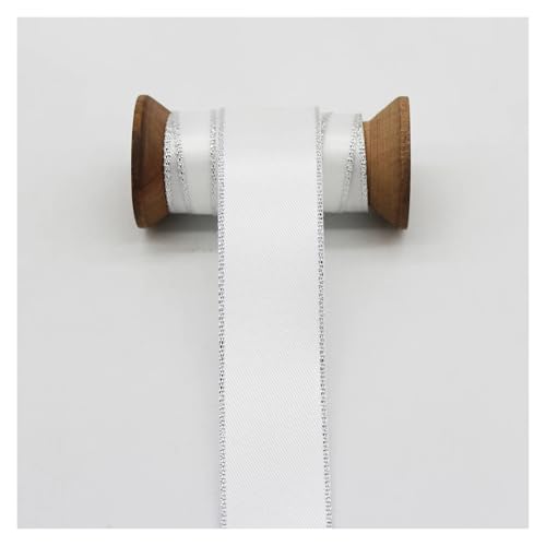 Satinband Doppelseitige Satinbänder mit Gold- und Silberrand, einfarbig, Stoffverpackung for DIY-Zubehör, dekorative Näharbeiten(White S,38mm) von UJEDFHV