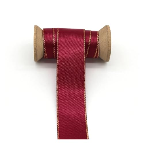 Satinband Doppelseitige Satinbänder mit Gold- und Silberrand, einfarbig, Stoffverpackung for DIY-Zubehör, dekorative Näharbeiten(Wine G,38mm) von UJEDFHV