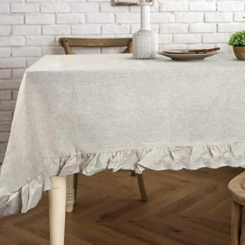 Elegante, charmante rechteckige Tischdecke aus Flachs im Retro-Stil, Tischdecke aus Polyester-Leinen mit Seilspitze, Tischdecke zur Dekoration von Partys und Hochzeiten (140 x 180 cm/T) von UJNHGQ