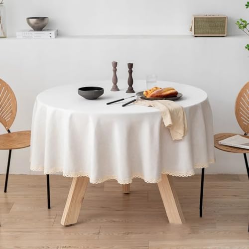 Große runde Tischdecke, einfarbig, aus Baumwollleinen, wasserdicht, schmutzabweisend, für Esszimmer und Haushalt, Hotel, Privatunterkunft (rund, 180 cm, Beige) von UJNHGQ