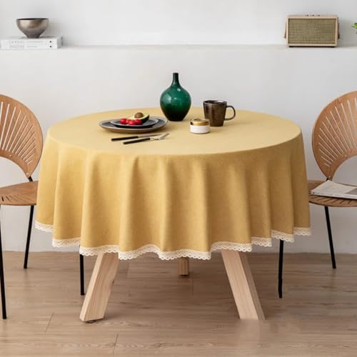 Große runde Tischdecke, einfarbig, aus Baumwollleinen, wasserdicht, schmutzabweisend, für Esszimmer und Haushalt, Hotel, Privatunterkunft (rund, 280 cm, gelb) von UJNHGQ