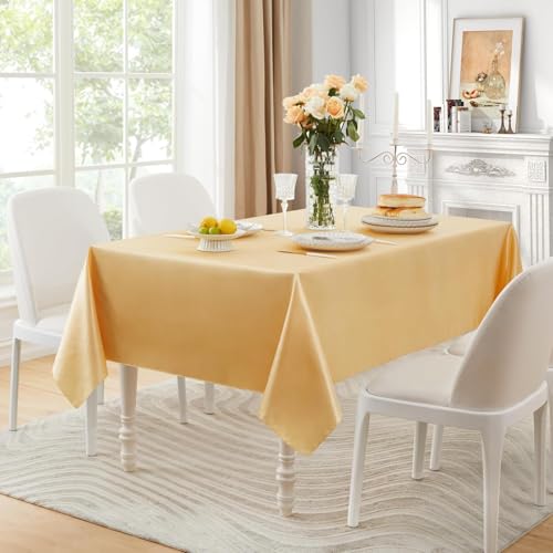 Rechteckige Tischdecke, schmutzabweisend, knitterfrei, seidig weich, Satin-Tischdecken für Esszimmer, Hochzeitsbankett (145 x 180 cm/Gold) von UJNHGQ