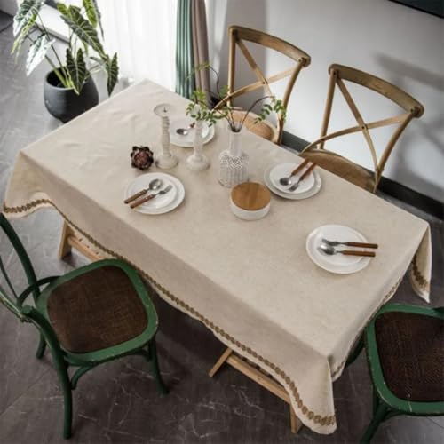 Retro Elegante Charmante Rechteckige Flachs-Tischdecke, Seilspitze Polyester Leinen Tischdecke, Party Hochzeit Dekoration Tischdecke (140X300cm/A) von UJNHGQ