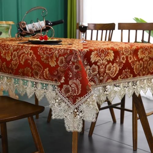 Rote Tischdecke mit Quaste, Bestickt, für Esszimmer und Couchtisch, für Hochzeitsfeiern, rechteckige Tischdecke, Dekoration (150 x 220 cm/rot) von UJNHGQ