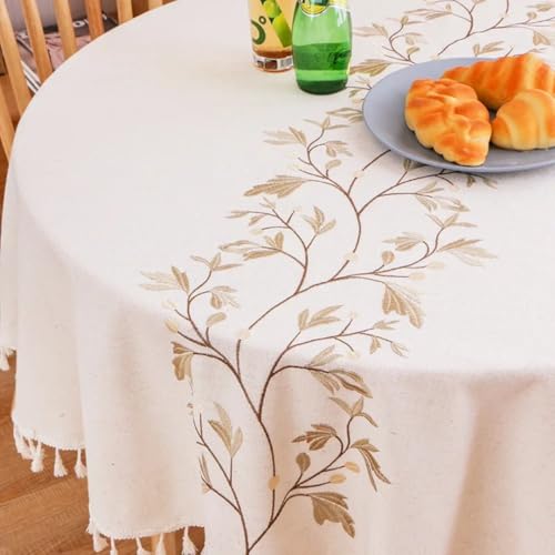 Runde Tischdecke mit Fransen, Spitze, modern, schlicht, für den Haushalt, Wohnzimmer, Stickerei, Tischdecke, Abendessen, Couchtisch, Dekoration (Durchmesser 120 cm, Khaki) von UJNHGQ